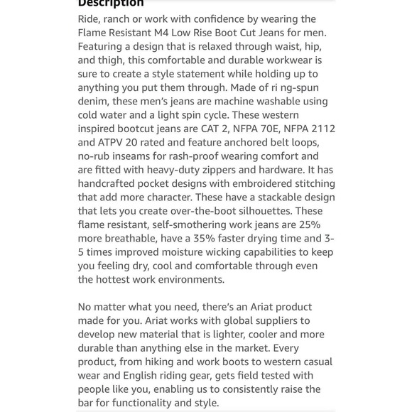 ARIAT FR M4 Jeans Low Rise Boot Cut Flame Resistant Mens 44x30 Fast Shipping - Picture 11 of 12